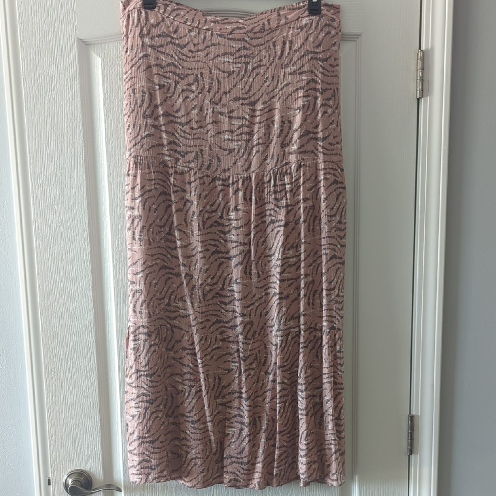 Nine West Pink and Gray Zebra Print Tiered Maxi Skirt